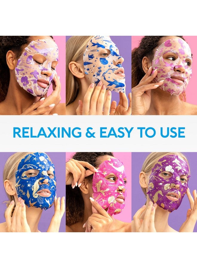 MAREE Facial Masks With Marine Collagen & Hyaluronic Acid Sheet Moisturizing Masks For Face With Green & Red Algae Extract For All Skin Types Hydrating Skin Care Mask With Pearl Extract 6 Pack - Image 4