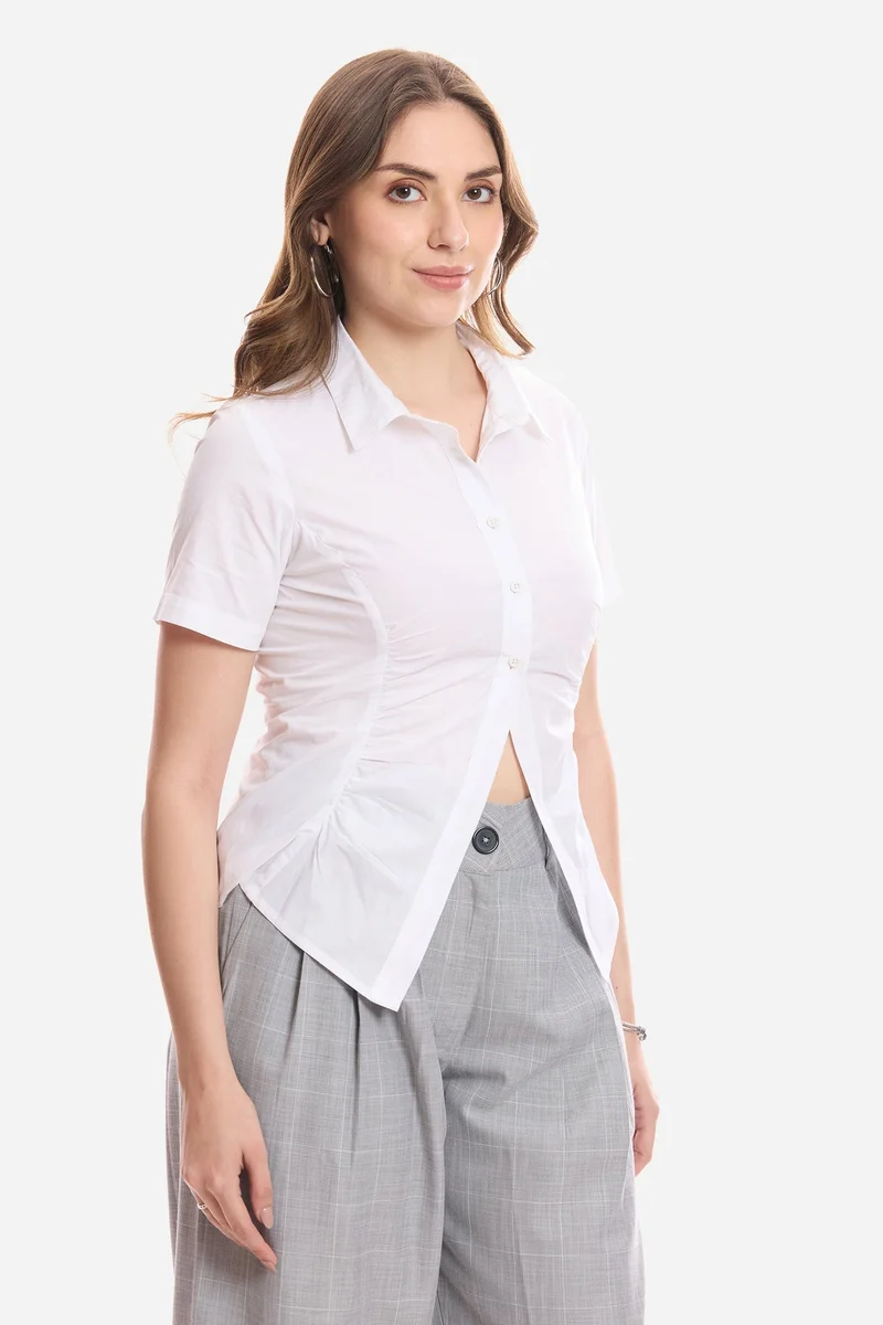 Virgio White Solid Cotton Shirt With Asymmetric Hem for Women for Women | Best Price UAE