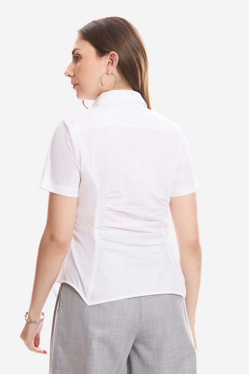 Virgio White Solid Cotton Shirt With Asymmetric Hem for Women for Women | Best Price UAE