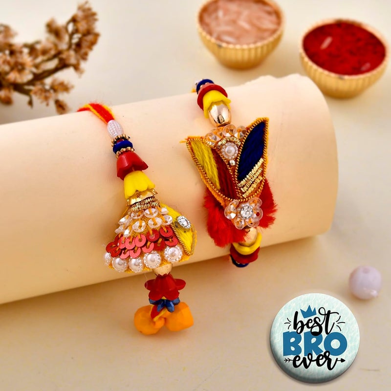 Ascension Peacock Designer Couple Rakhi for Brother and Bhabhi Rakhi for Brother on Raksha Bandhan Stone Lumba Rakhi for Bhabhi with Best Brother Fridge Magnet Roli Tilak - Image 1