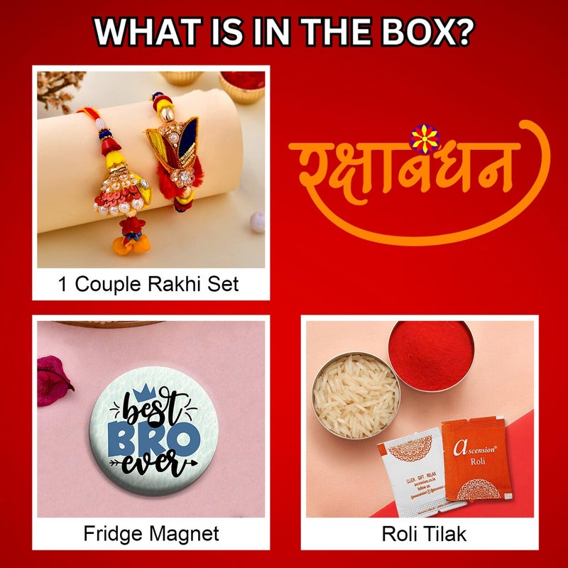 Ascension Peacock Designer Couple Rakhi for Brother and Bhabhi Rakhi for Brother on Raksha Bandhan Stone Lumba Rakhi for Bhabhi with Best Brother Fridge Magnet Roli Tilak - Image 4