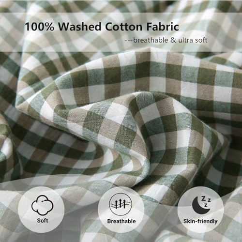 Aryeleay 2 Pack Sage Green White and Brown Plaid Gingham Ruffle Pillow Shams, 100% Washed Cotton Checkered Farmhouse Pillow Covers for Bed/Sofa-20 x20 - Image 5