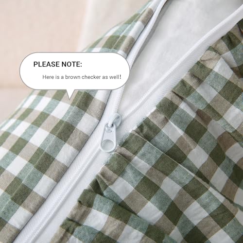 Aryeleay 2 Pack Sage Green White and Brown Plaid Gingham Ruffle Pillow Shams, 100% Washed Cotton Checkered Farmhouse Pillow Covers for Bed/Sofa-20 x20 - Image 4
