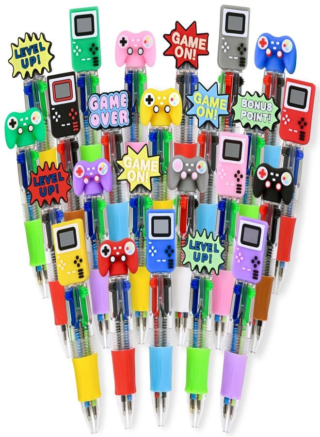 LiYiQ 24 Pcs Video Game Multicolor Pen in One Cartoon Cute Fun 4-in-1 Cute Pens Bulk Kawaii Games Handle Level Up Games Console Shape Cool Ballpoint Pens for Fun Gifts - Image 1