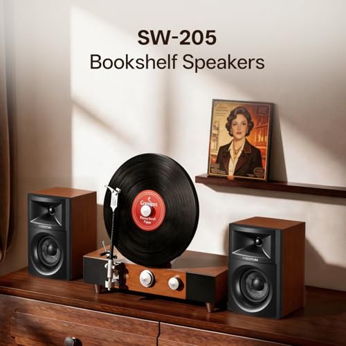 Sanyun SW205 4" 80W HiFi Bookshelf Speakers, 2.0 Active Near Field Studio Monitor, Upgraded 3D Sound Field, Flagship DAC & DSP, Geometric Diffusion Cabinet, Bluetooth 5.4/Optical/AUX, Woodgrain - Image 2