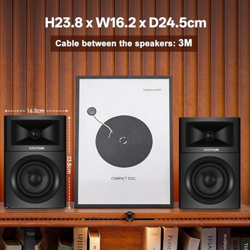 Sanyun SW205 4" 80W HiFi Bookshelf Speakers, 2.0 Active Near Field Studio Monitor, Upgraded 3D Sound Field, Flagship DAC & DSP, Geometric Diffusion Cabinet, Bluetooth 5.4/Optical/AUX, Woodgrain - Image 3
