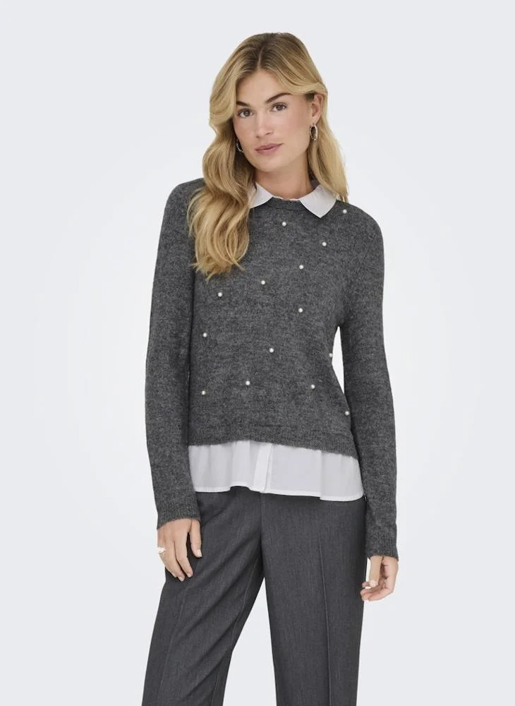 ONLY Onldolly Pearl Detailed Pull Over Knitted Sweater