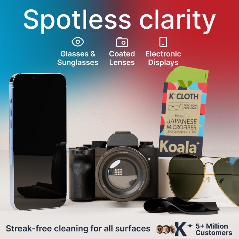 Koala Lifestyle Koala Lens Cleaning Cloth | Japanese Microfiber | Glasses Cleaning Cloths | Eyeglass Lens Cleaner | Eyeglasses, Camera, VR/AR Headset, and Screen Cleaner | Black & Green (Pack of 12)  - Image 2