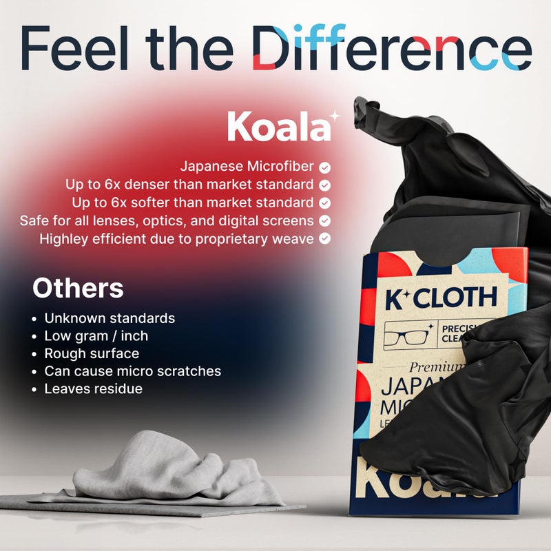 Koala Lifestyle Koala Lens Cleaning Cloth | Japanese Microfiber | Glasses Cleaning Cloths | Eyeglass Lens Cleaner | Eyeglasses, Camera, VR/AR Headset, and Screen Cleaner | Black & Green (Pack of 12)  - Image 5