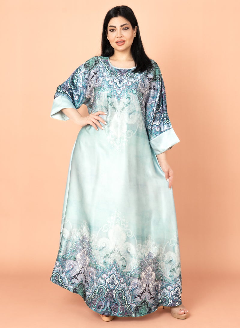 اكسا جلابية عصرية تصميم تجريدي اخضر - Image 1