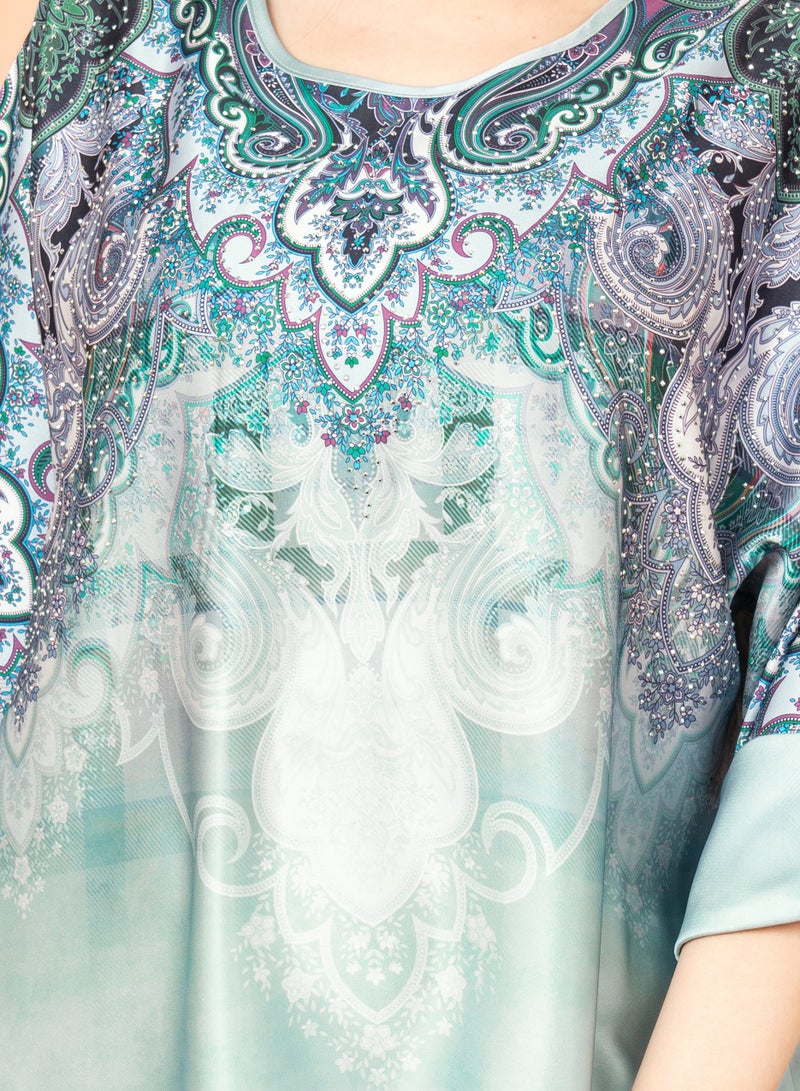 اكسا جلابية عصرية تصميم تجريدي اخضر - Image 2