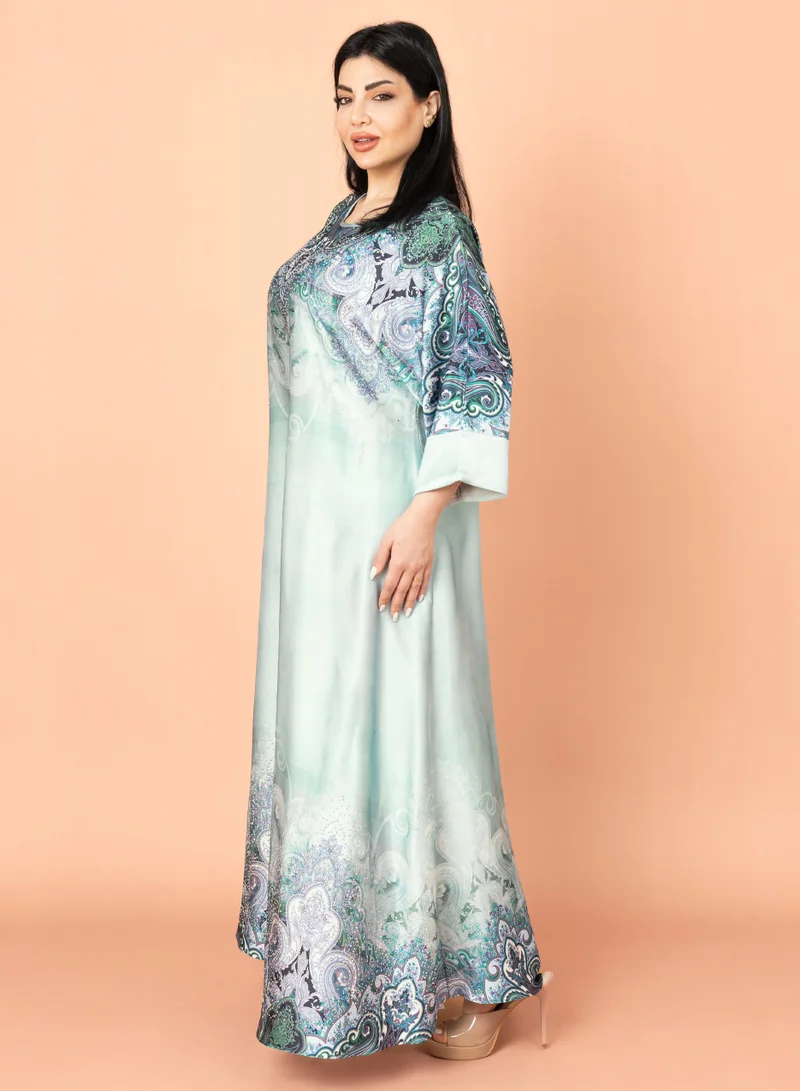 IKKXA Abstract Design Modern Jalabiya Green