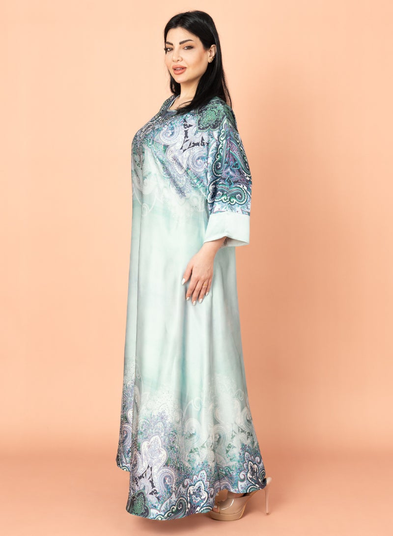 اكسا جلابية عصرية تصميم تجريدي اخضر - Image 3