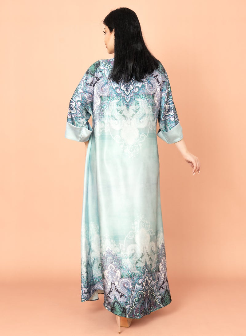 اكسا جلابية عصرية تصميم تجريدي اخضر - Image 4