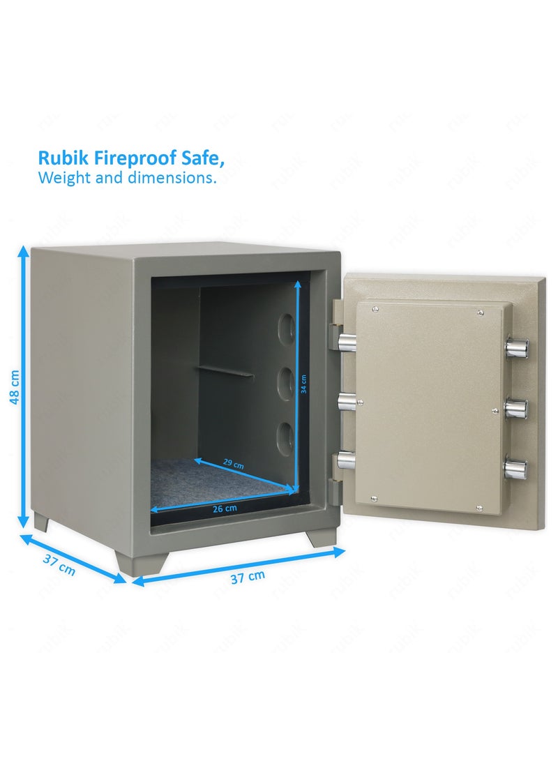 Rubik Fireproof Safe Box 50Kg, Dual Lock, Key Operated, 2 Hours Fire Rated Safety Locker RB-480LB (48x37x37cm) - Image 4