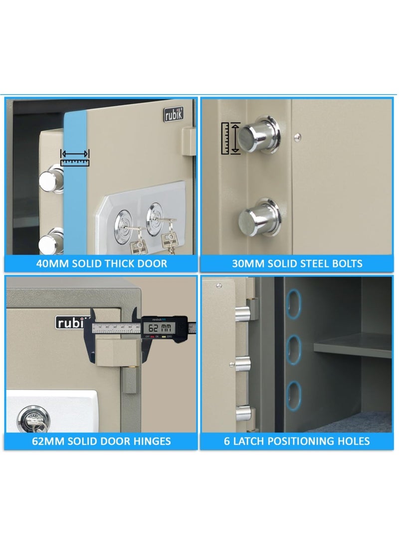 Rubik Fireproof Safe Box 60Kg, Dual Lock, Key Operated, 2 Hours Fire Rated Safety Locker RB-480LB (48x37x37cm)  - Image 5