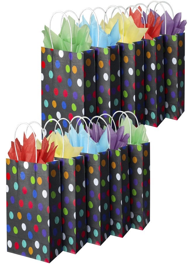 BLEWINDZ 32Pcs Small Gift Bags with Tissue - Polka Dot Black Party Gift Bags with Handles, Colorful Rainbow Paper Goodie Bag for Party Favors, Kids Birthday - Image 1