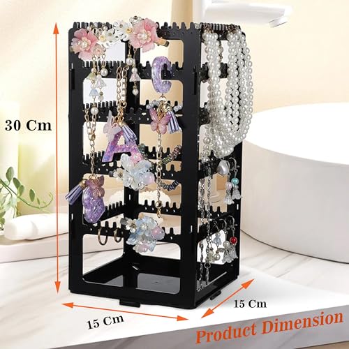 atorakushon Acrylic Jhumka Earrings Stand Jewellery Display Organiser With 212 Grooves 216 Holes For Women Jewelry Hanging Studs Necklaces Chains Bracelets Storage Holder (Black) - Image 2