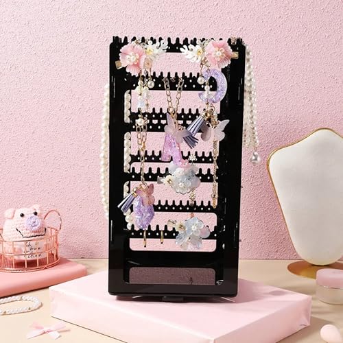 atorakushon Acrylic Jhumka Earrings Stand Jewellery Display Organiser With 212 Grooves 216 Holes For Women Jewelry Hanging Studs Necklaces Chains Bracelets Storage Holder (Black) - Image 5