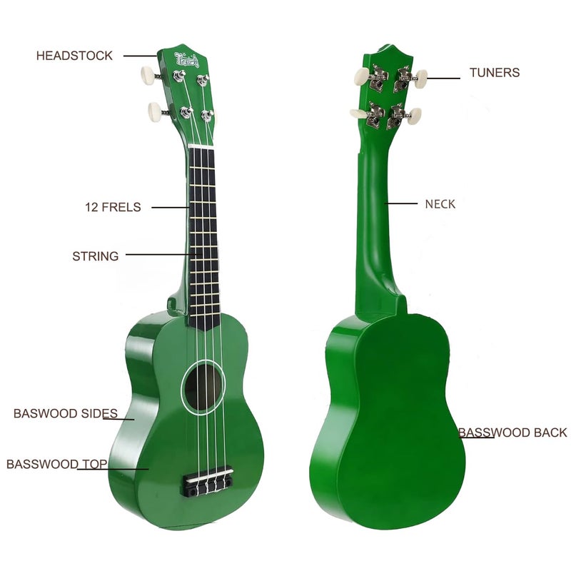 Trendy Soprano Christmas Ukulele for Beginners 21 Inch Hawaiian Wood Ukelele for Adult Student Starter (Green) - Image 3