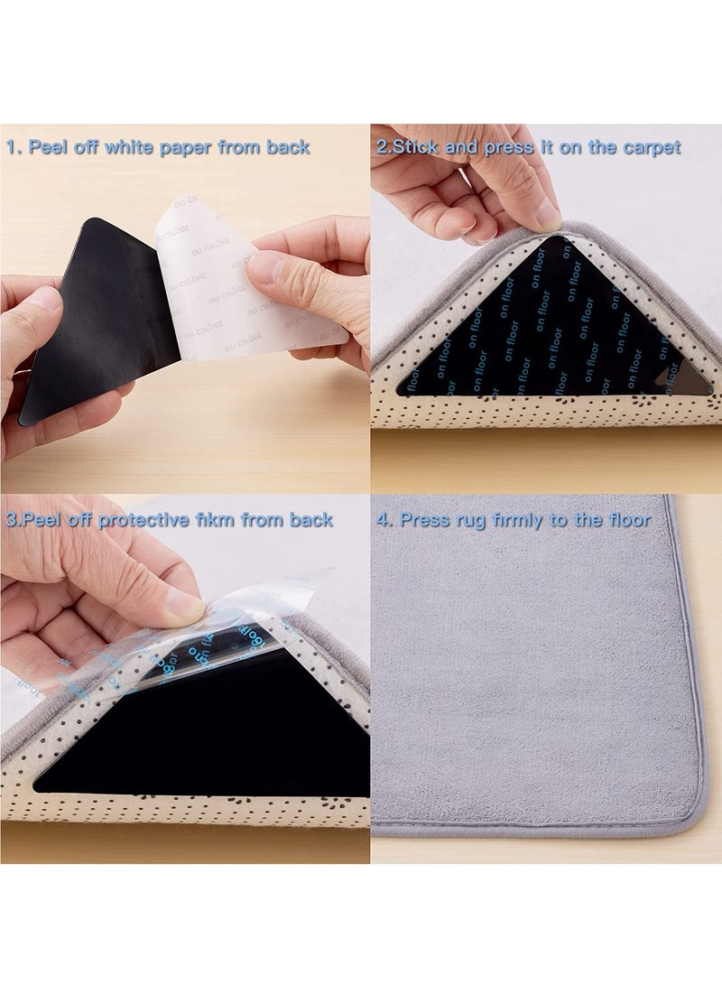 12Pcs Non-Slip Rug Grippers for Hardwood & Tile Floors - Easy Peel Off Carpet Pads to Keep Area Rugs Flat (Black) - Image 3