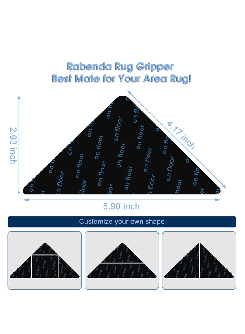 12Pcs Non-Slip Rug Grippers for Hardwood & Tile Floors - Easy Peel Off Carpet Pads to Keep Area Rugs Flat (Black) - Image 2