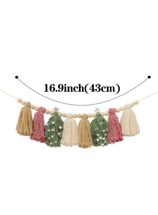 Christmas Tassel Garland Decoration In Red Green Khaki With Wooden Beads For Holiday Room Party Decor - Image 3