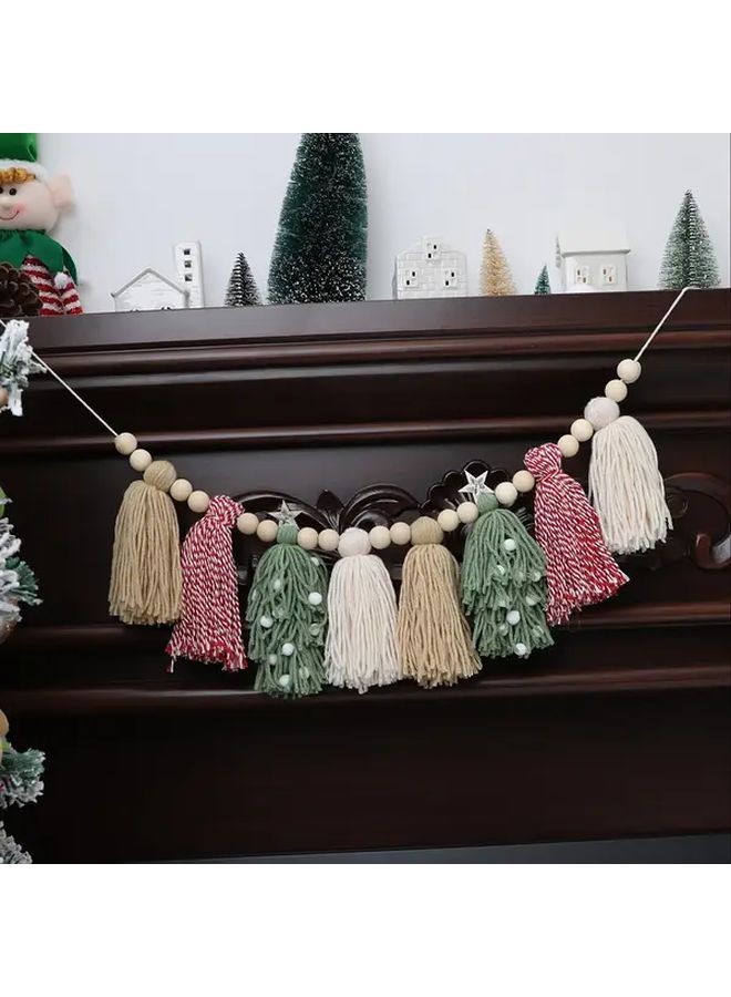 Christmas Tassel Garland Decoration In Red Green Khaki With Wooden Beads For Holiday Room Party Decor - Image 4