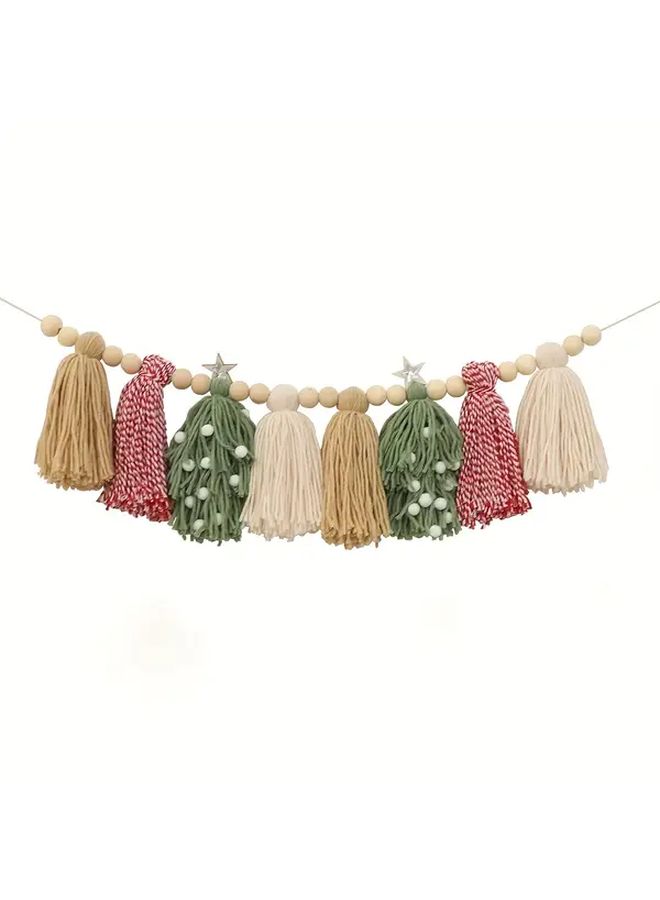 Christmas Tassel Garland Decoration In Red Green Khaki With Wooden Beads For Holiday Room Party Decor - Image 5