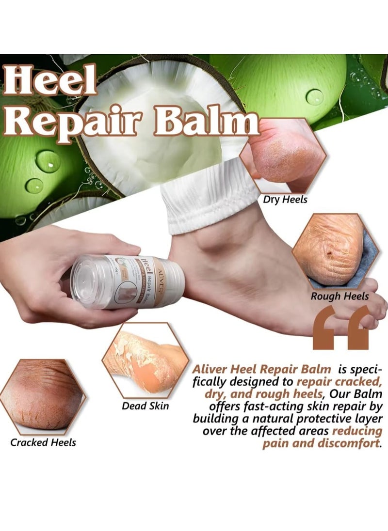 ALIVER - 70g Heel Repair Balm for Dry and Cracked Feet Heel Repair Cream with Shea Butter Coconut and Olive Oil Deeply Hydrates Skin Restore Skin Moisture Boosts Dry and Damaged Skin Repair Nourish Foot Cream - Image 1