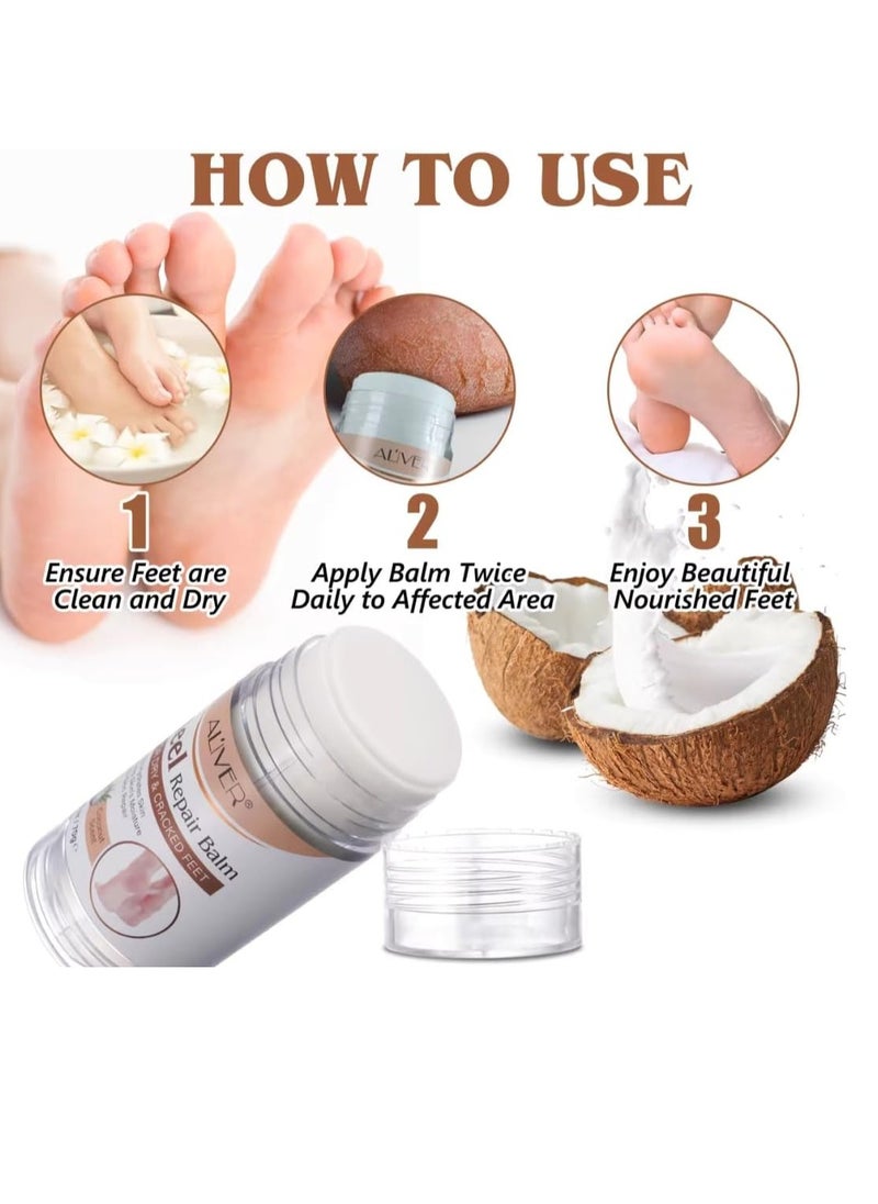 ALIVER - 70g Heel Repair Balm for Dry and Cracked Feet Heel Repair Cream with Shea Butter Coconut and Olive Oil Deeply Hydrates Skin Restore Skin Moisture Boosts Dry and Damaged Skin Repair Nourish Foot Cream - Image 1