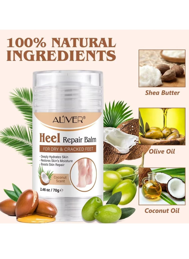 ALIVER - 70g Heel Repair Balm for Dry and Cracked Feet Heel Repair Cream with Shea Butter Coconut and Olive Oil Deeply Hydrates Skin Restore Skin Moisture Boosts Dry and Damaged Skin Repair Nourish Foot Cream - Image 1