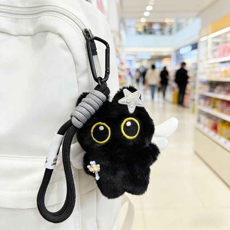 Black Cat Angel Fairy Plush Pendant with Ghost Wings - Image 2