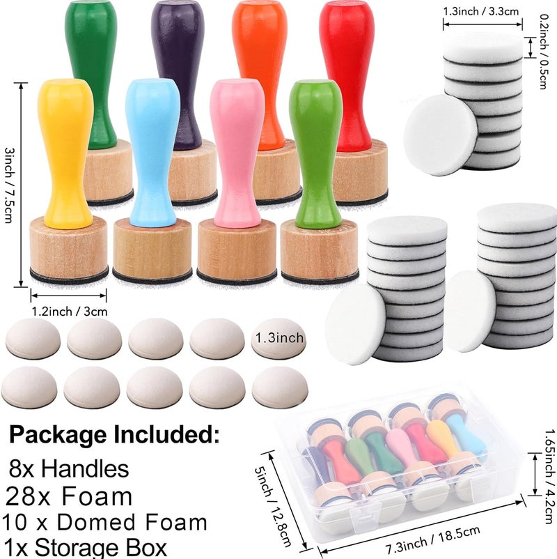 CYFUN DESIGN 47 Packs Ink Blending Foam Pads Set, Include 8 Pcs Round Ink Mini Applicator Tools and 38 Pcs Replacement Foam Pads 1 Storage Box for for Drawing Distressing Blending Card Making Stammping - Image 2