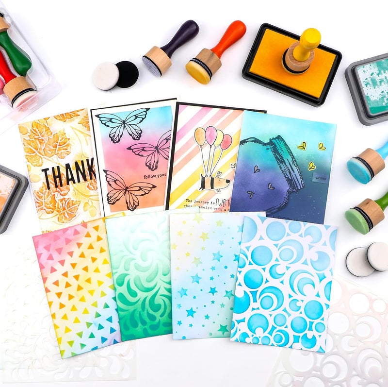 CYFUN DESIGN 47 Packs Ink Blending Foam Pads Set, Include 8 Pcs Round Ink Mini Applicator Tools and 38 Pcs Replacement Foam Pads 1 Storage Box for for Drawing Distressing Blending Card Making Stammping - Image 5