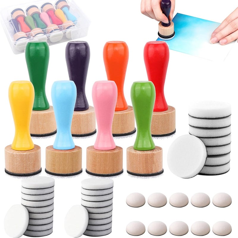 CYFUN DESIGN 47 Packs Ink Blending Foam Pads Set, Include 8 Pcs Round Ink Mini Applicator Tools and 38 Pcs Replacement Foam Pads 1 Storage Box for for Drawing Distressing Blending Card Making Stammping - Image 1