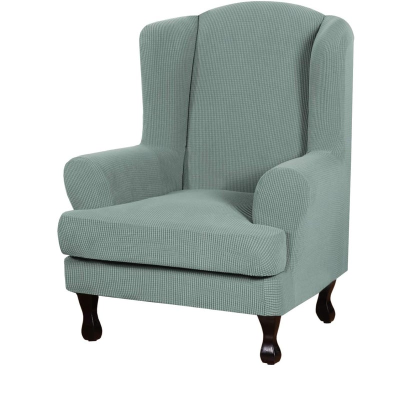 Eco-Ancheng EcoAncheng Wingback Chair Slipcover 2 Piece Slipcovers for Wingback Chairs Jacquard Wingback Chair Covers Washable Furniture Protector with Elastic Bottom for Living Room Wingback Chairs - Image 2