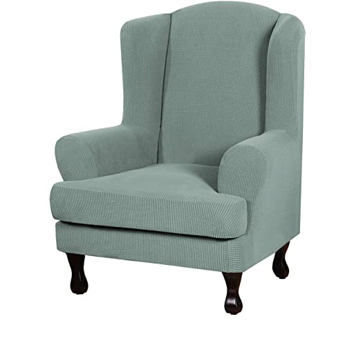Eco-Ancheng EcoAncheng Wingback Chair Slipcover 2 Piece Slipcovers for Wingback Chairs Jacquard Wingback Chair Covers Washable Furniture Protector with Elastic Bottom for Living Room Wingback Chairs - Image 1