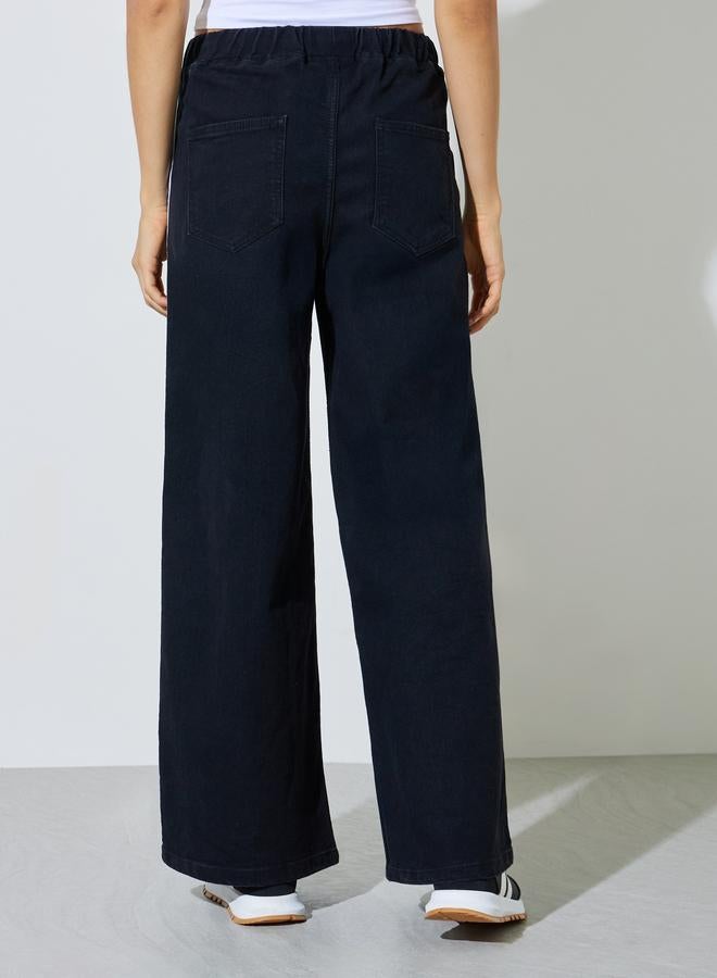 Styli Black Wide Leg Denim Jogger with Side Taping Detail - Image 5