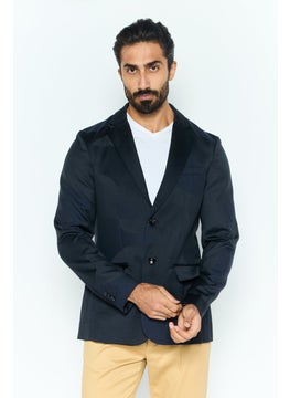 EMPORIO ARMANI Men Regular Fit Abstract Semi Formal Blazer, Navy Combo  - Image 1