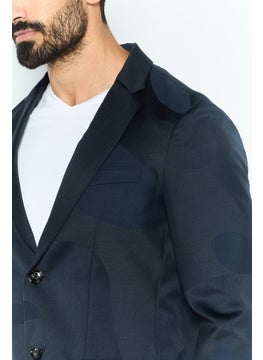 EMPORIO ARMANI Men Regular Fit Abstract Semi Formal Blazer, Navy Combo  - Image 3