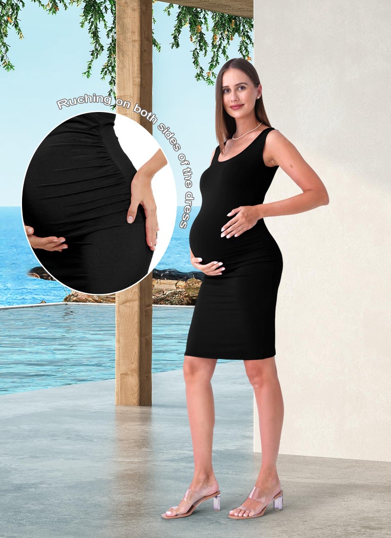 Rnxrbb Women Summer Sleeveless Maternity Dress Pregnancy Tank Scoop Neck Mama Clothes Casual Bodycon Clothing,Black+Rose M - Image 3
