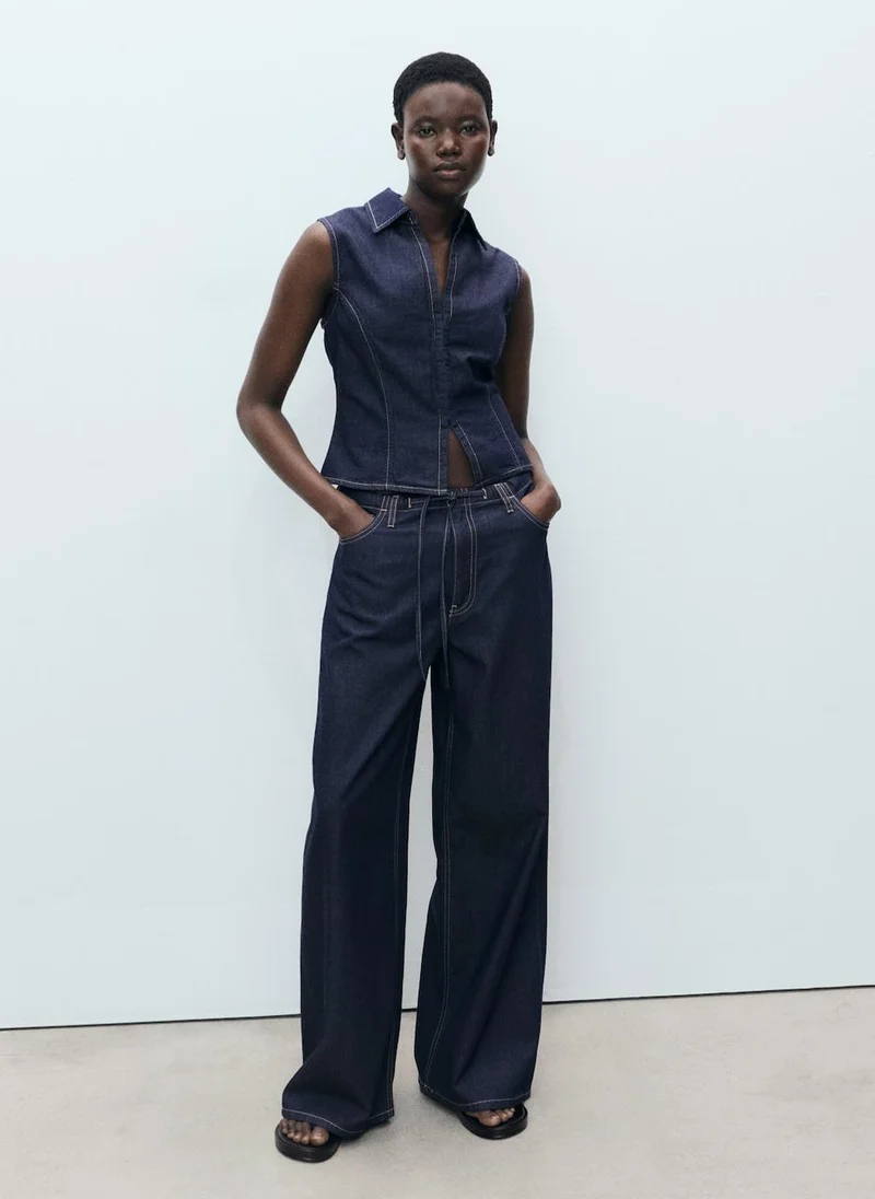 مانجو Wideleg Denim Trousers With Belt