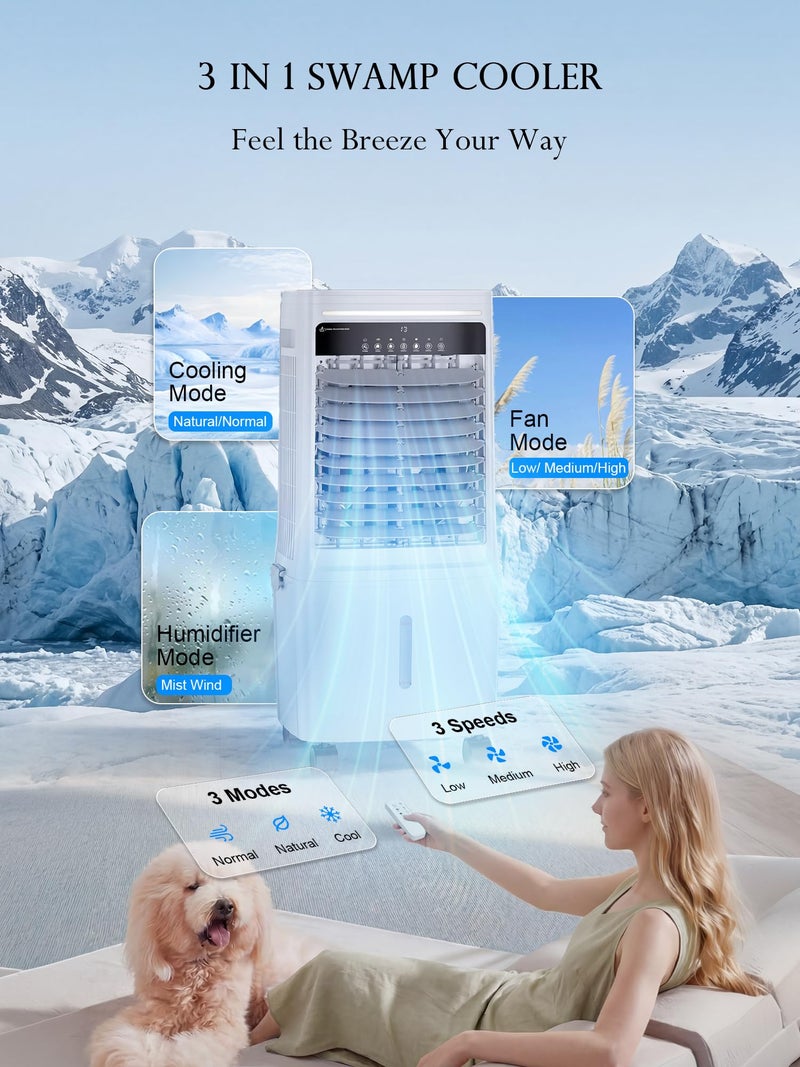 Uthfy 2200CFM Swamp Cooler Air Conditioner, Evaporative Cooler with Dual Water Tanks for 24H Cooling, 120° Oscillating, Ambient Light, 7 GAL Detachable Water Tank, 12H Timer, Portable AC for Bedroom - Image 5