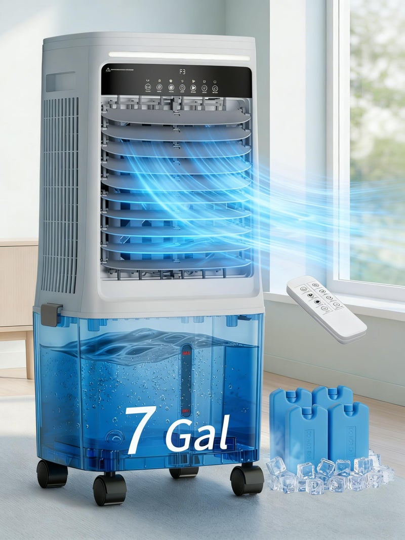 Uthfy 2200CFM Swamp Cooler Air Conditioner, Evaporative Cooler with Dual Water Tanks for 24H Cooling, 120° Oscillating, Ambient Light, 7 GAL Detachable Water Tank, 12H Timer, Portable AC for Bedroom - Image 1