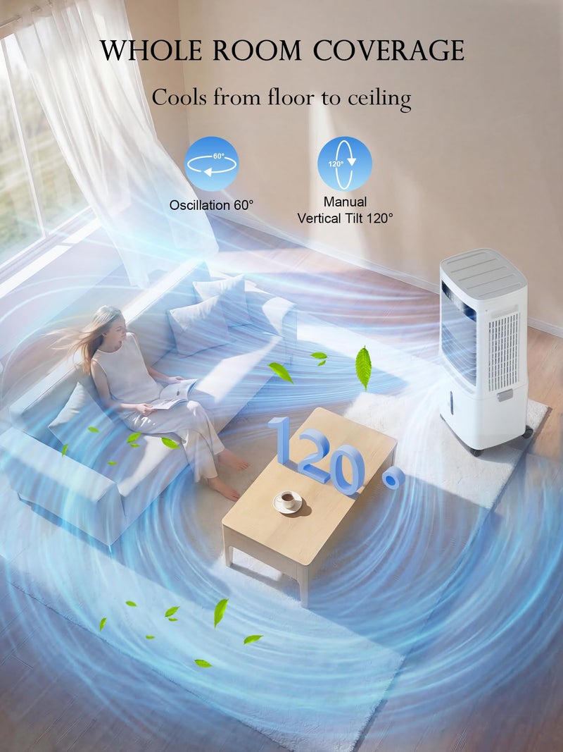 Uthfy 2200CFM Swamp Cooler Air Conditioner, Evaporative Cooler with Dual Water Tanks for 24H Cooling, 120° Oscillating, Ambient Light, 7 GAL Detachable Water Tank, 12H Timer, Portable AC for Bedroom - Image 4