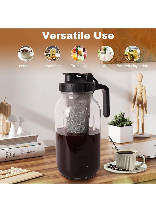 إيروريكس ماكينة تحضير القهوة الباردة بسعة 64 أونصة مع إبريق واسع الفم مع فلتر من الفولاذ المقاوم للصدأ وغطاء ومقبض وغطاء زجاجي متين محكم الغلق ومضاد للتسرب للقهوة المثلجة والشاي والليمون - Image 5