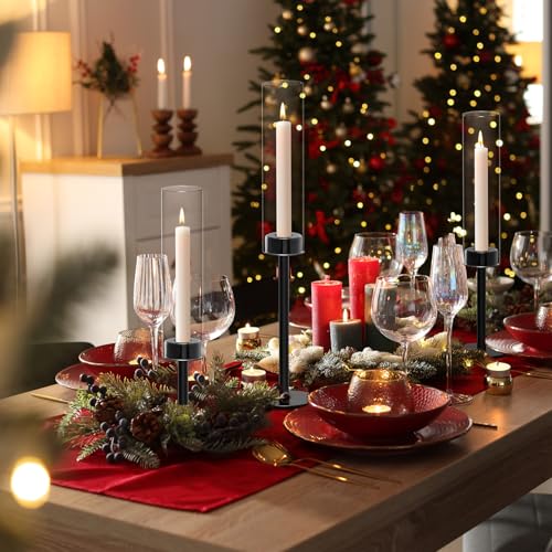 Batoslee Black Hurricane Glass Candle Holders Set of 3, Tall Metal Taper Candle Stick Holder, Clear Candlestick Holders, Table Centerpieces Decor for Dining Dinner, Weddings, Christmas Fireplace Decorations - Image 5