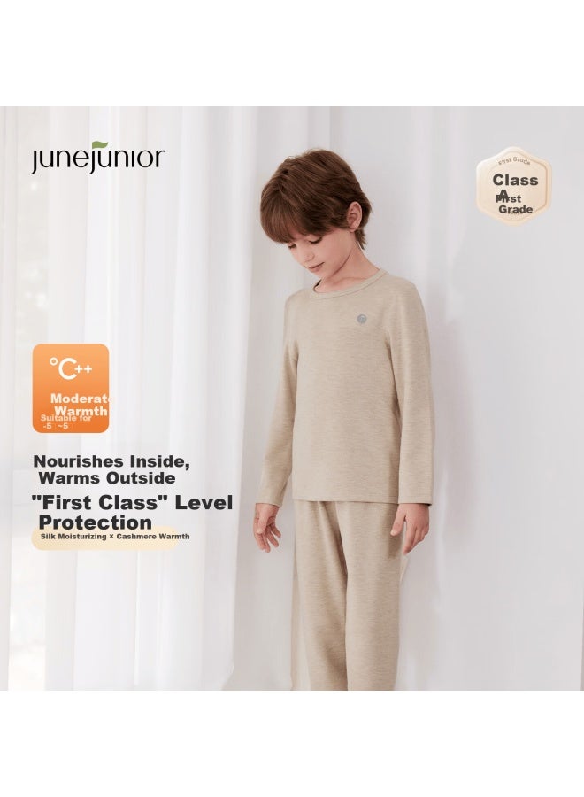Junejunior First Class Children's Thermal Underwear Set Silk Cashmere Autumn Winter Pajamas Moisture-wicking Heat-retaining Base Layer