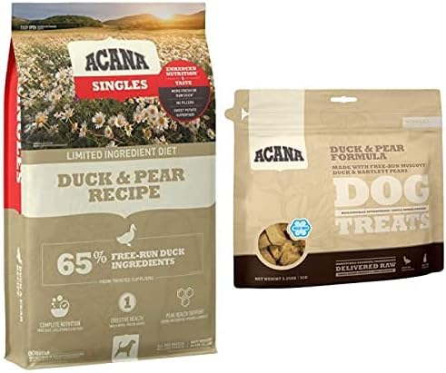 ACANA Singles Limited Ingredient Dry Dog Food Grain Free High Protein Duck  Pear 25lb  Treats
